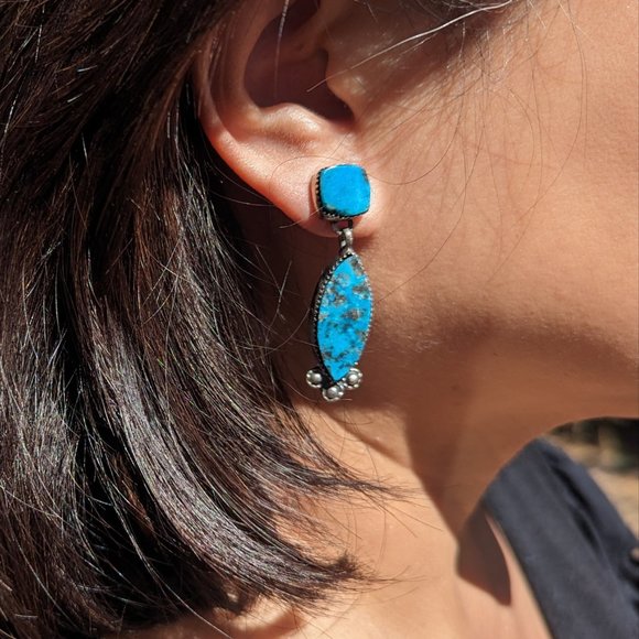 Navajo Women's 2-Part Dangle Earrings Stone Setting Native American Jewelry - Picture 1 of 10
